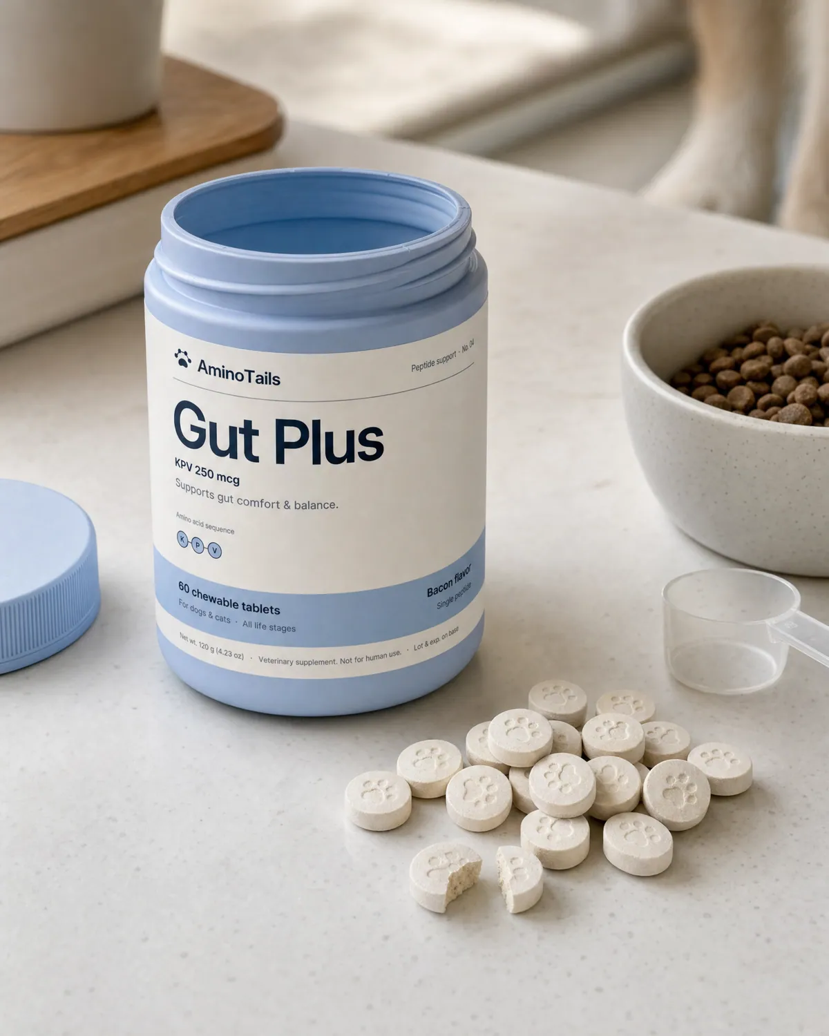 Gut Plus chews beside the open jar