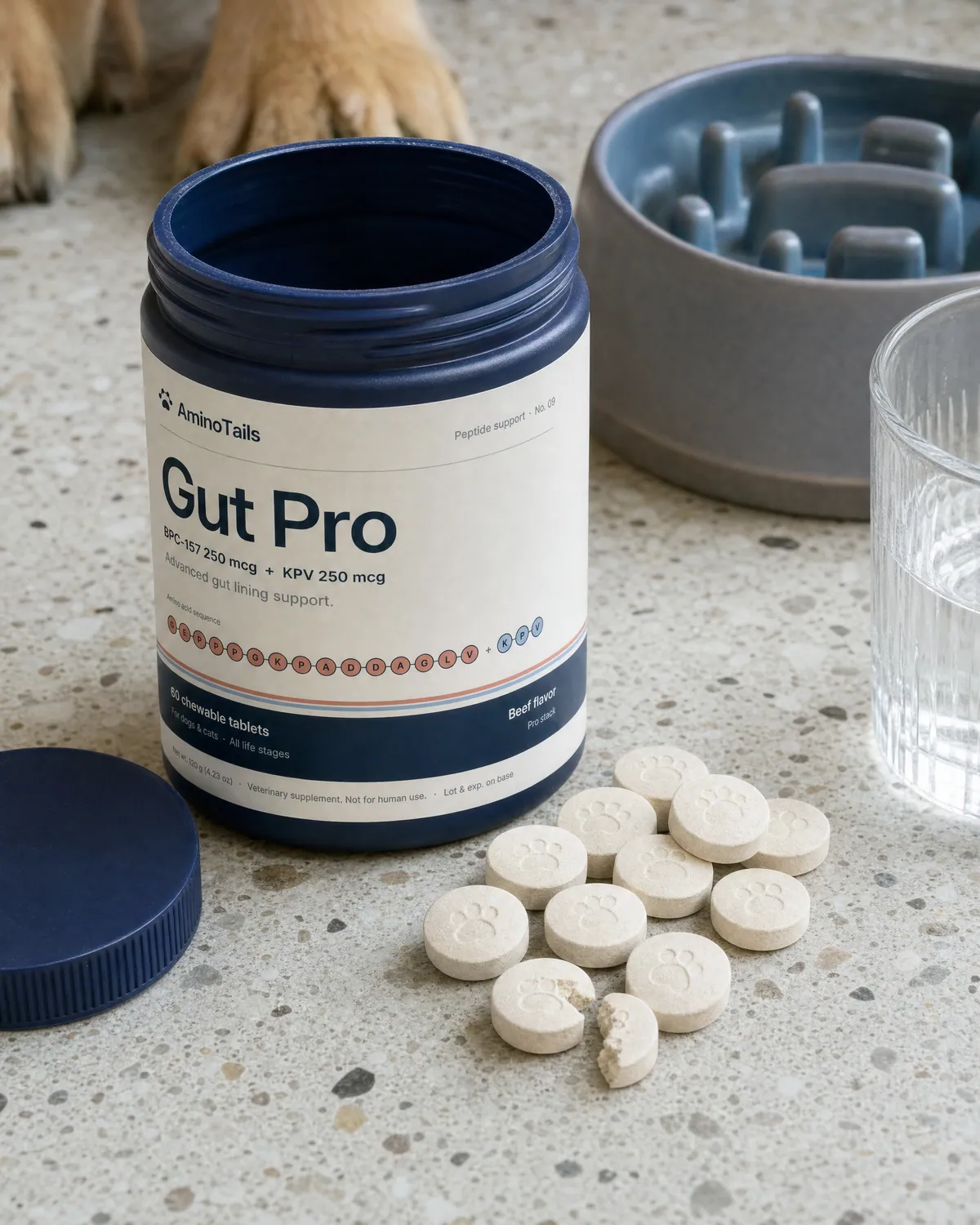 Gut Pro chews beside the open jar