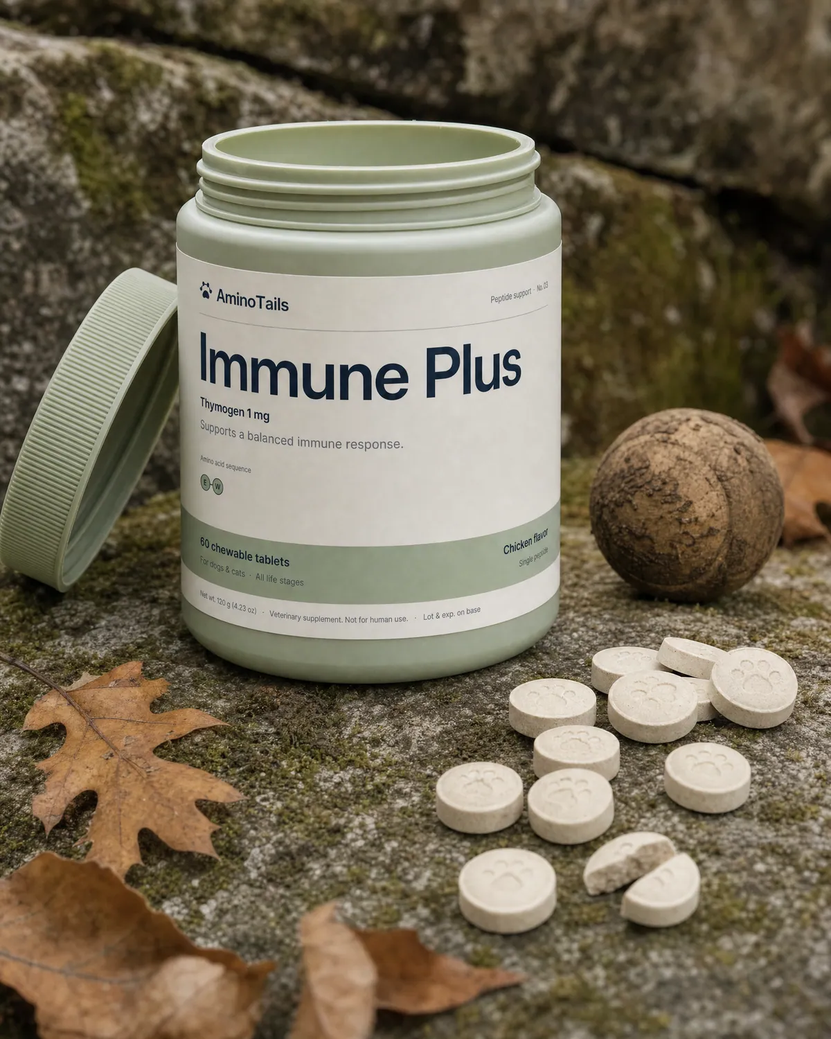 Immune Plus chews beside the open jar