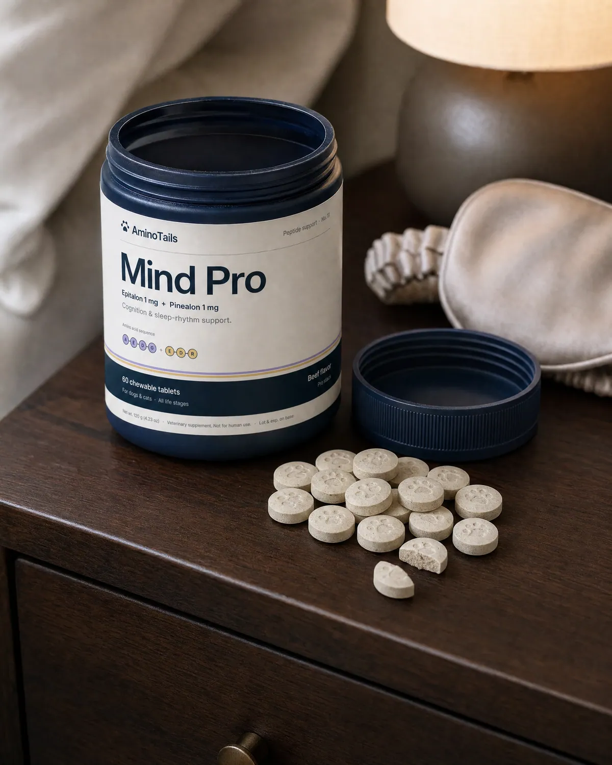 Mind Pro chews beside the open jar