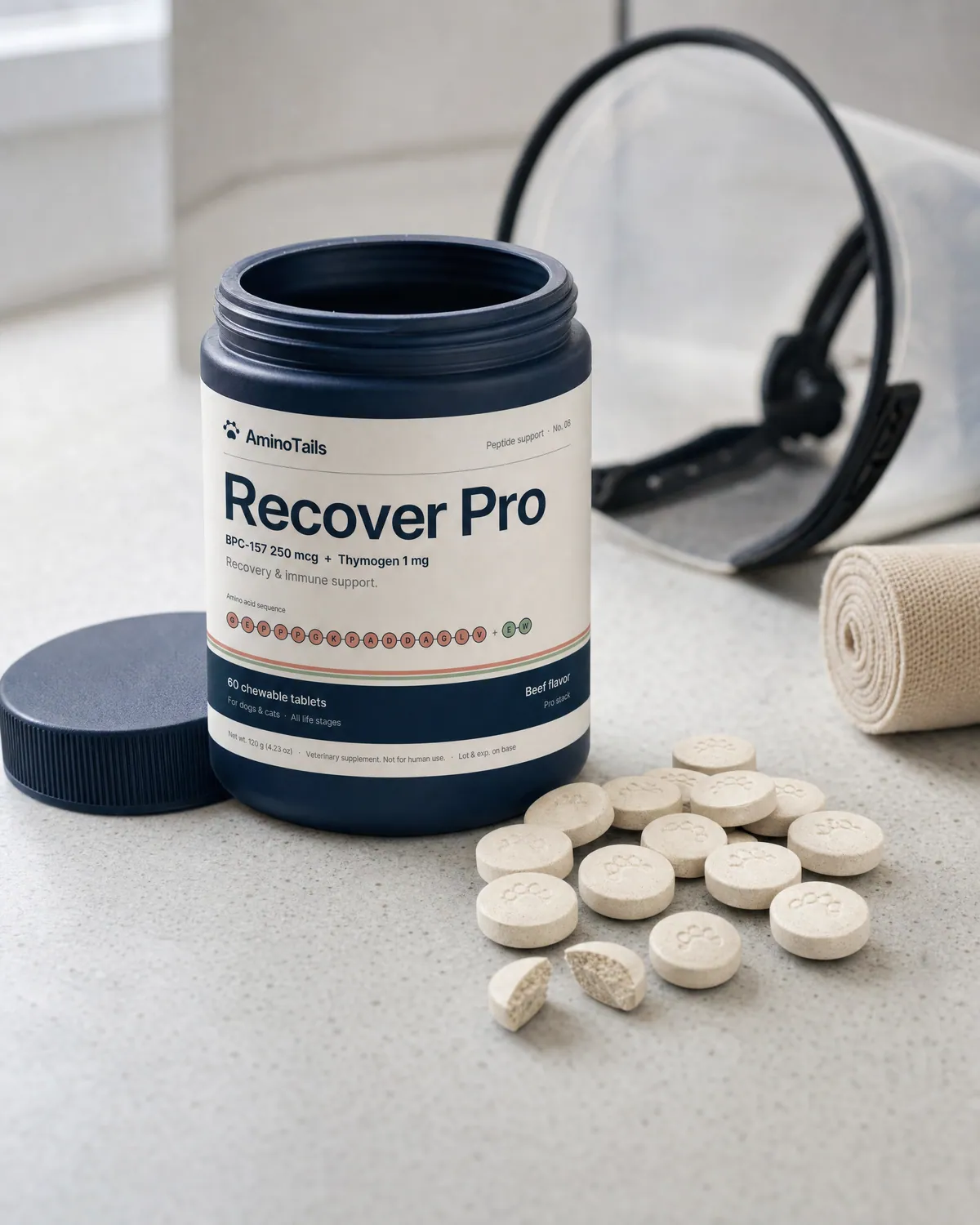 Recover Pro chews beside the open jar