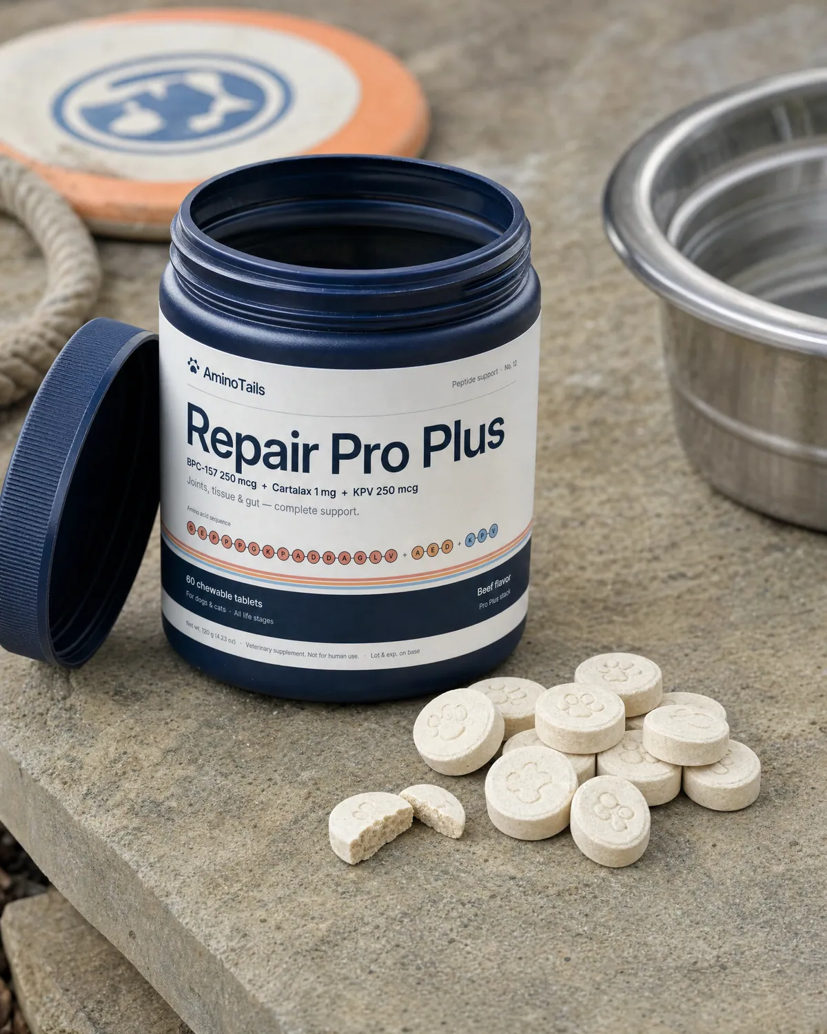 Repair Pro Plus chews beside the open jar