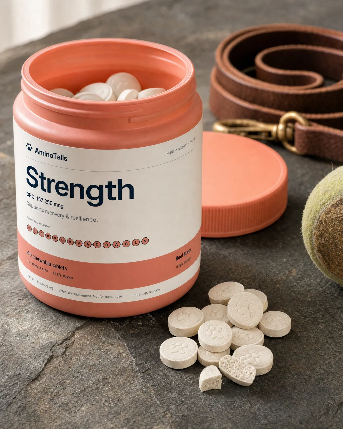 Strength chews beside the open jar