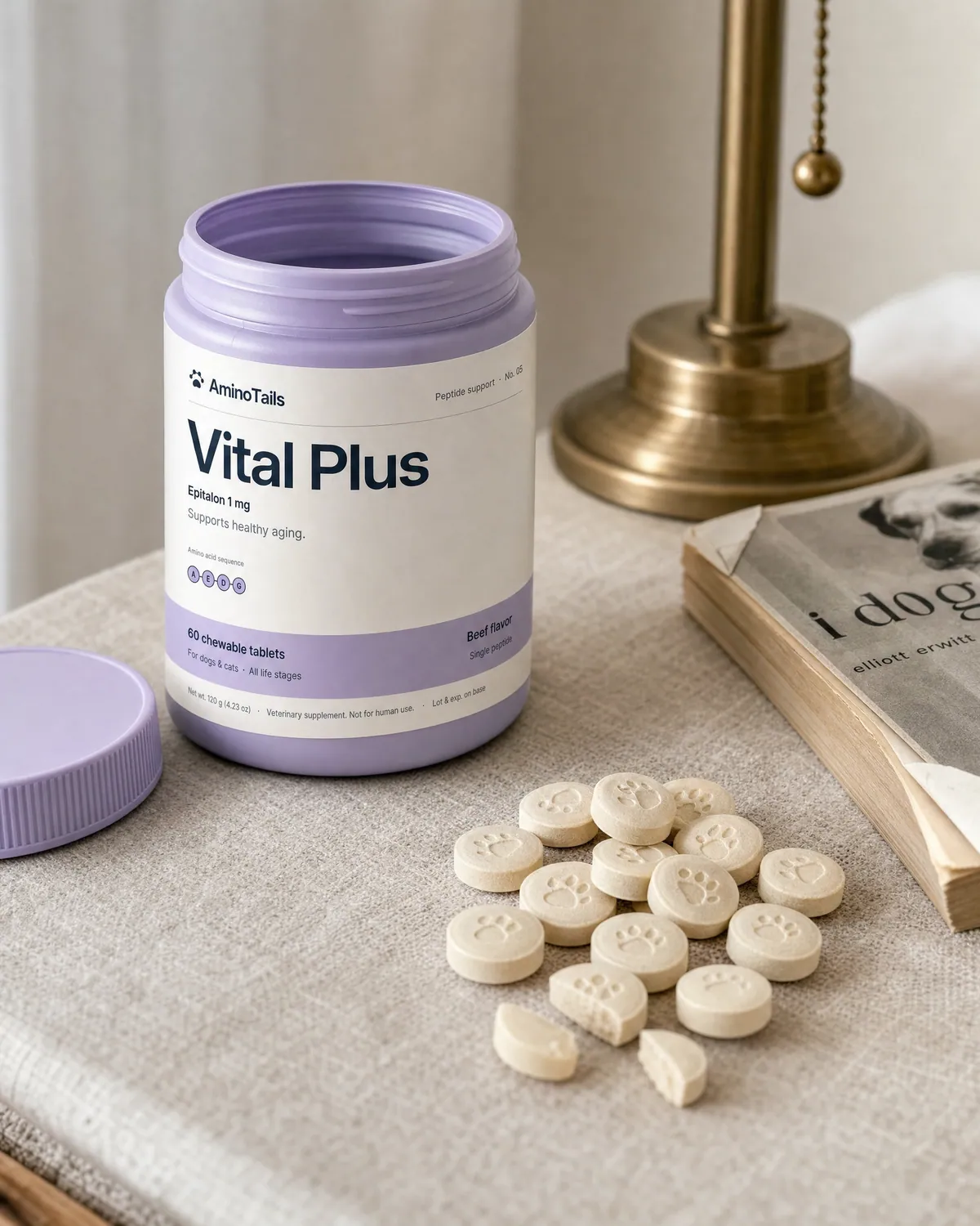 Vital Plus chews beside the open jar